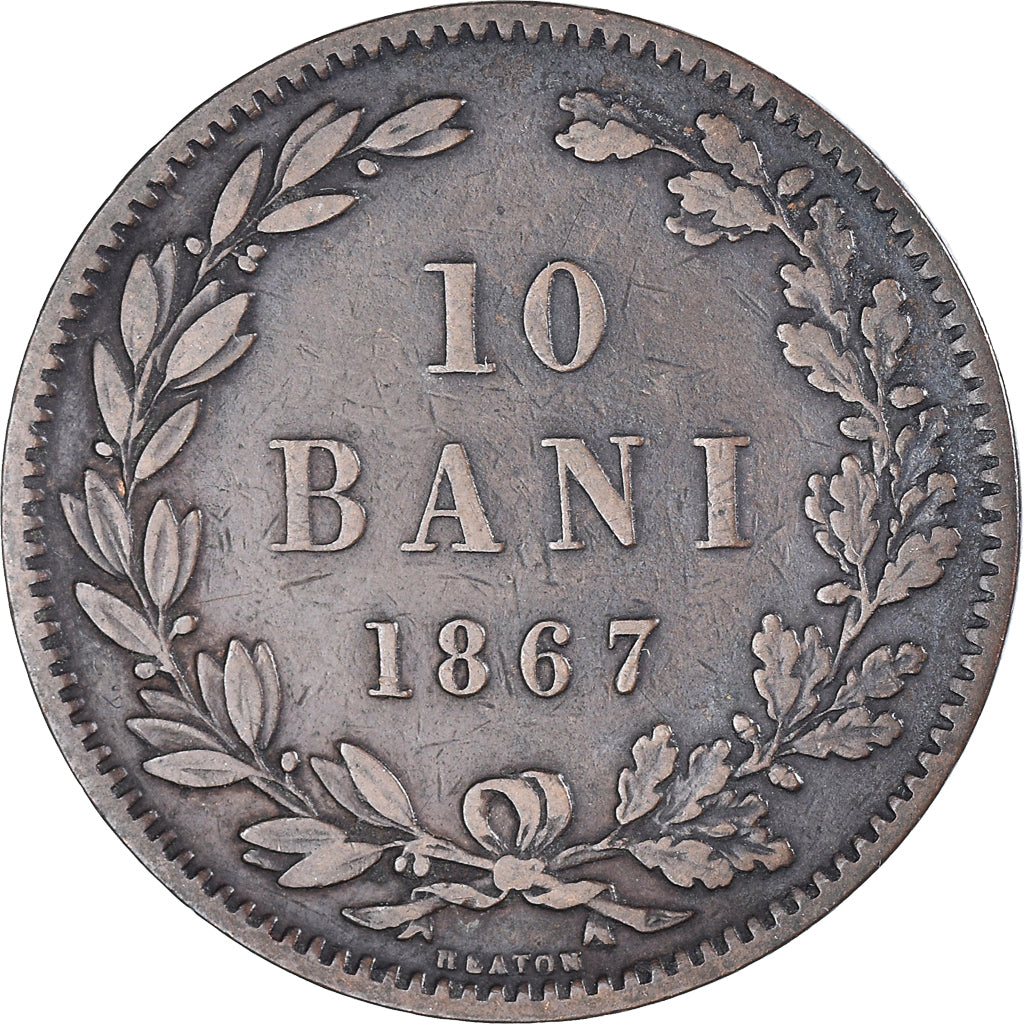 Coin, Romania, Carol I, 10 Bani, 1867, Heaton, EF(40-45), Copper, KM:4.1