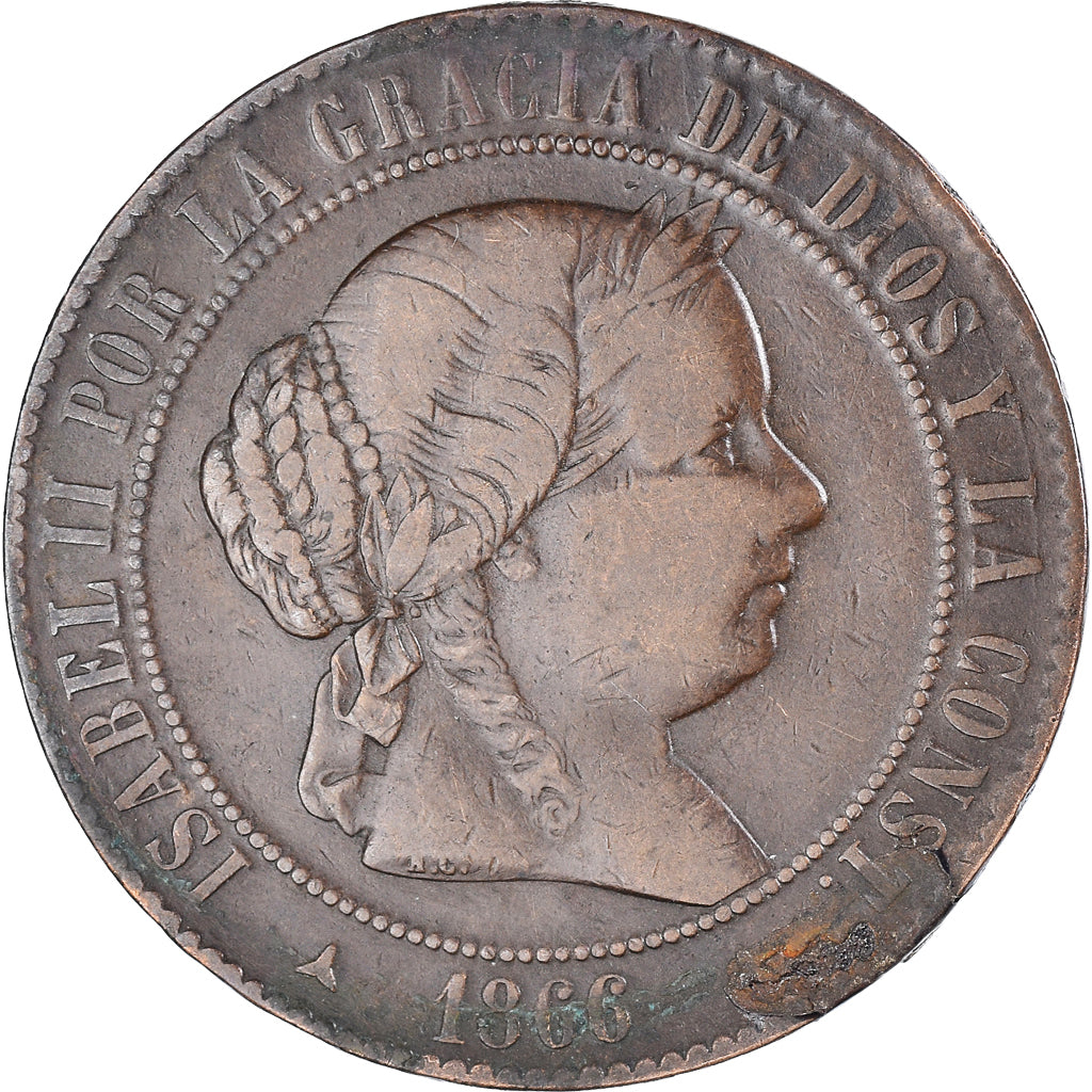 Moneta, Hiszpania, Isabel II, 5 Centimos, 1866, Madrid, VF(30-35), Miedź