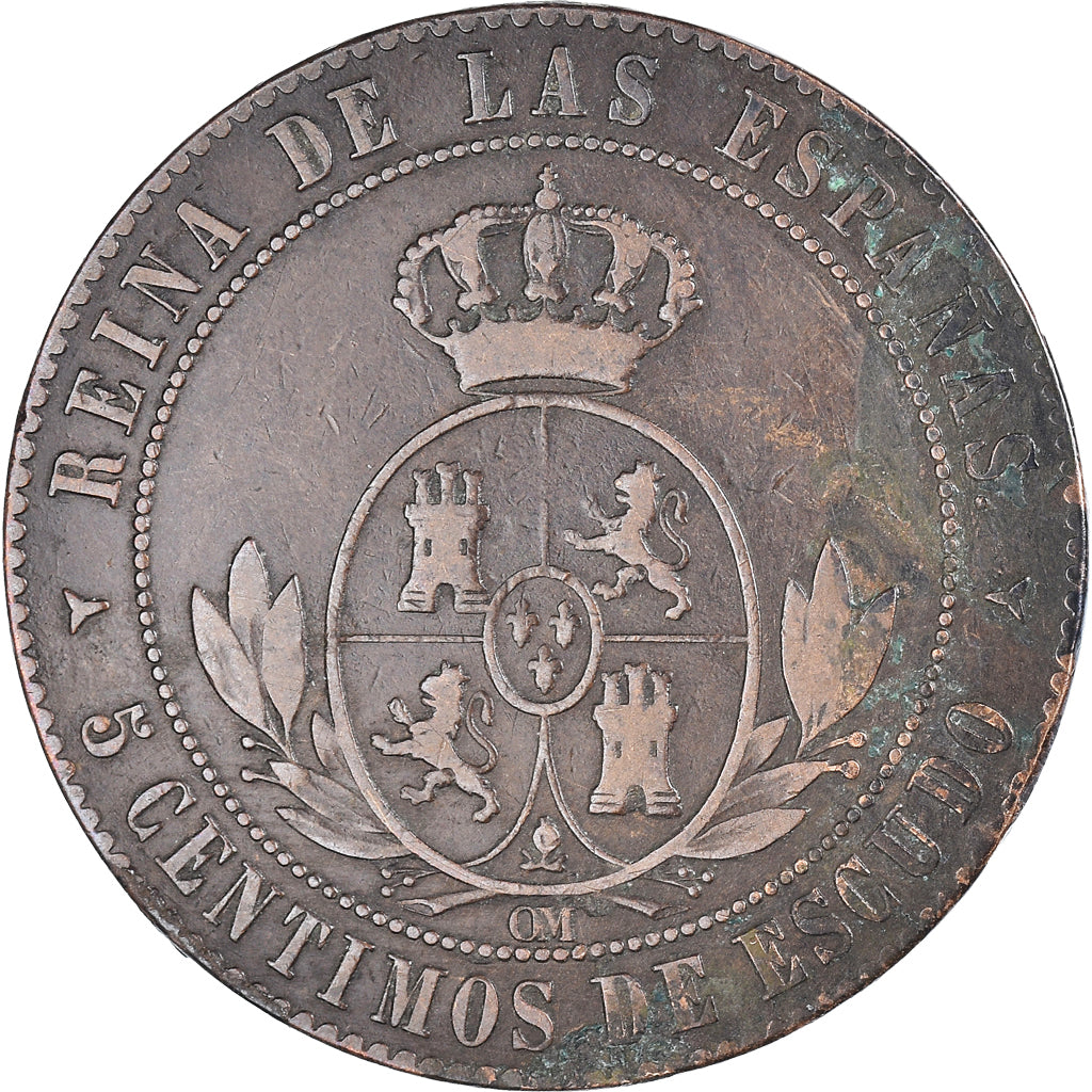 Moneta, Hiszpania, Isabel II, 5 Centimos, 1866, Madrid, VF(30-35), Miedź