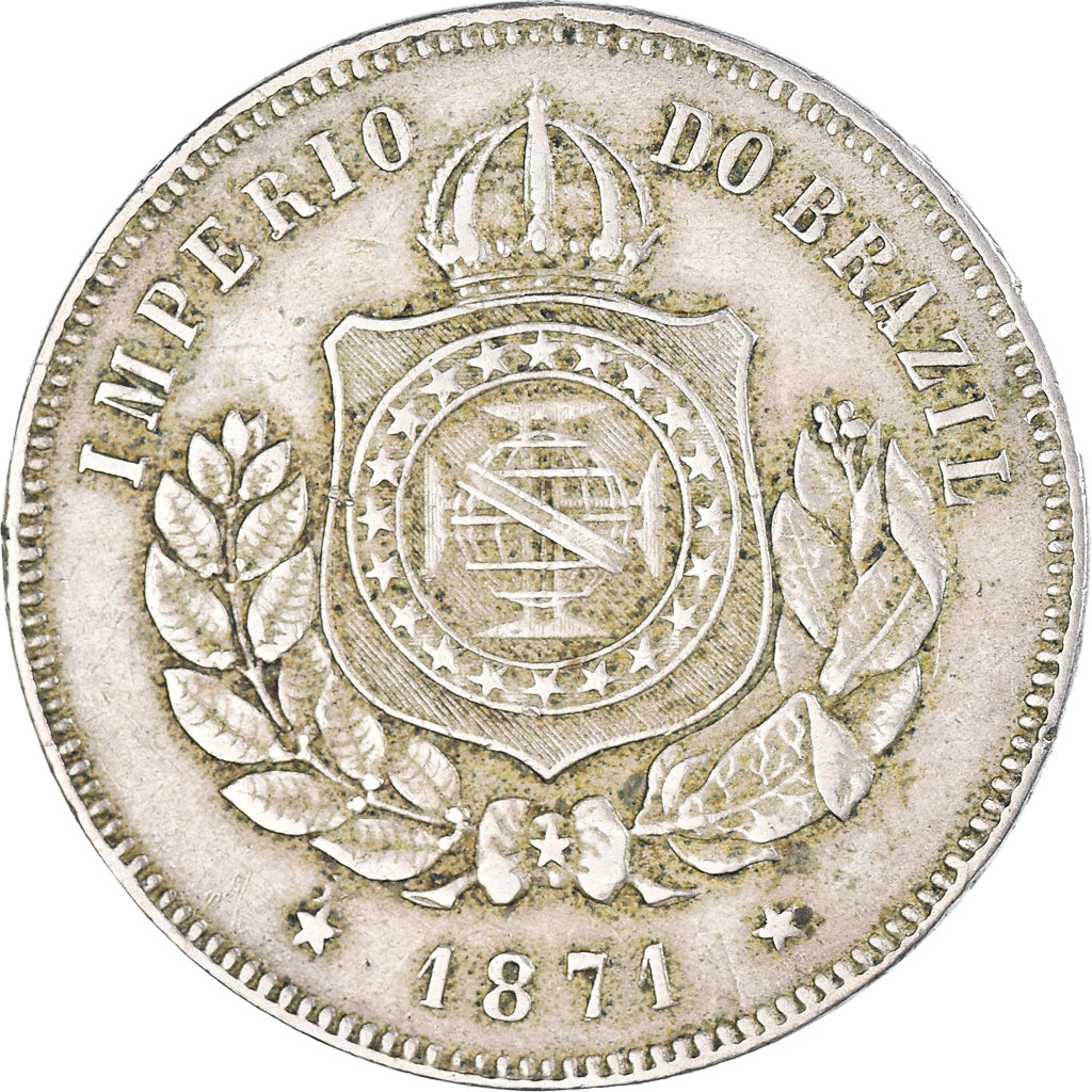 Coin, Brazil, Pedro II, 200 Reis, 1871, EF(40-45), Copper-nickel, KM:478
