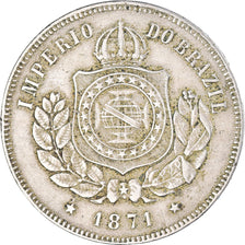 Coin, Brazil, Pedro II, 200 Reis, 1871, EF(40-45), Copper-nickel, KM:478