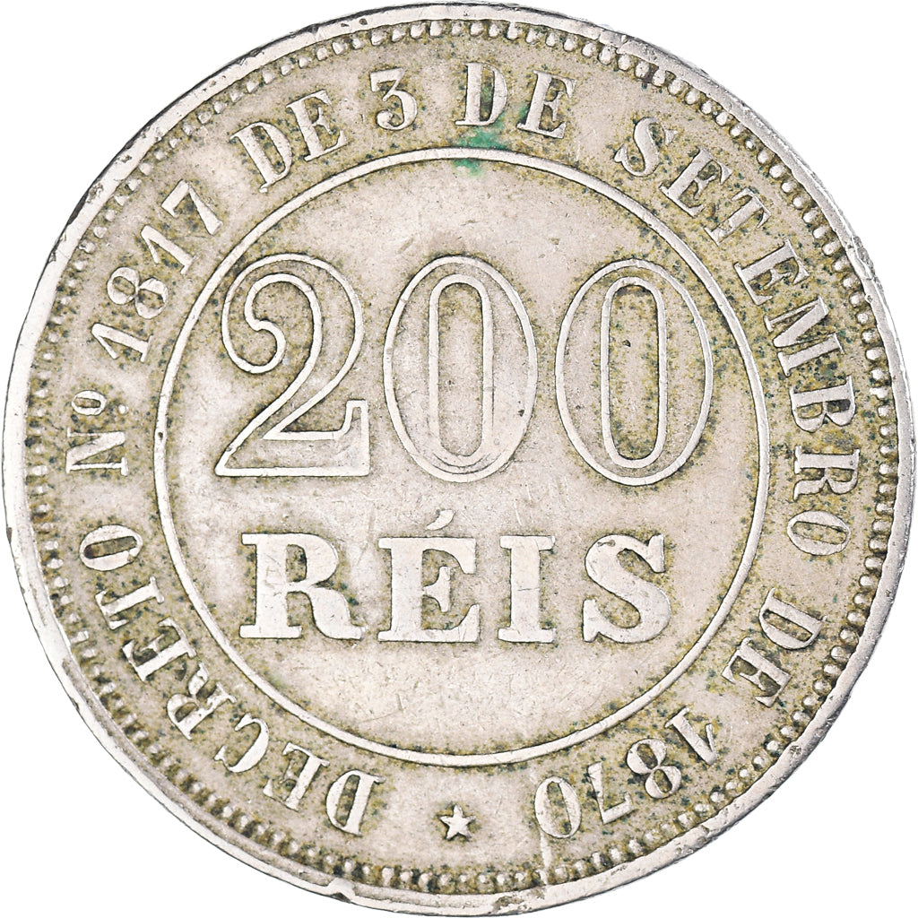 Coin, Brazil, Pedro II, 200 Reis, 1871, EF(40-45), Copper-nickel, KM:478
