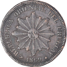 Coin, Uruguay, 2 Centesimos, 1869, Uruguay Mint, Birmingham, VF(30-35), Bronze
