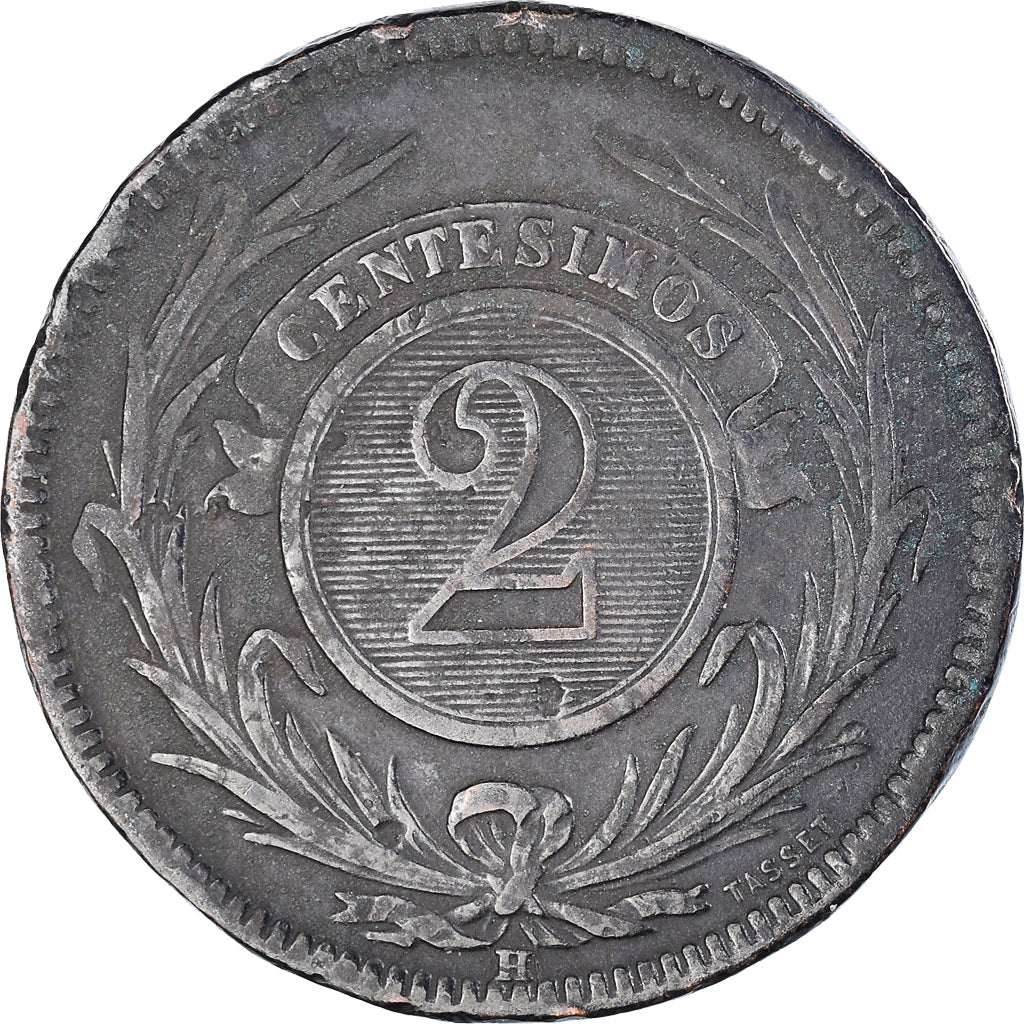 Coin, Uruguay, 2 Centesimos, 1869, Uruguay Mint, Birmingham, VF(30-35), Bronze