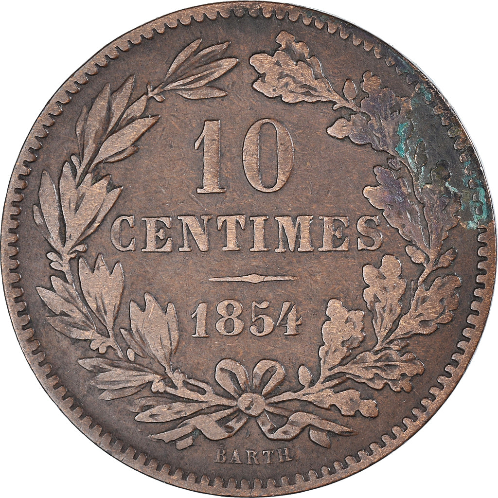 Moneta, Lussemburgo, William III, 10 Centimes, 1854, Utrecht, MB+, Bronzo