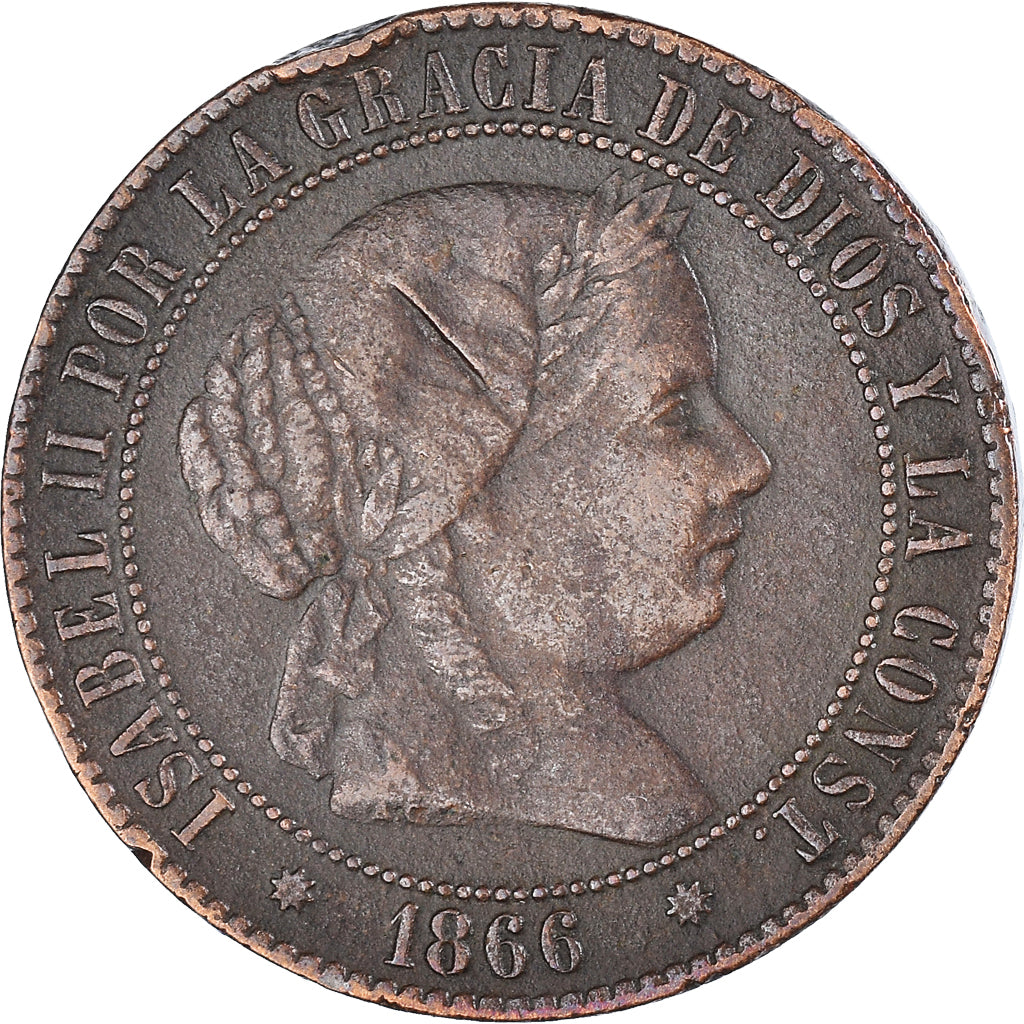 Coin, Spain, Isabel II, 2-1/2 Centimos, 1866, VF(30-35), Copper, KM:634.1