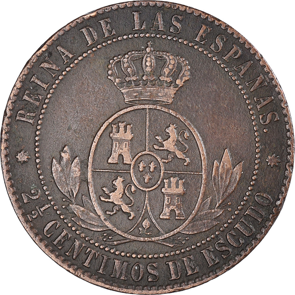 Coin, Spain, Isabel II, 2-1/2 Centimos, 1866, VF(30-35), Copper, KM:634.1