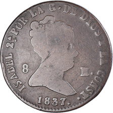 Coin, Spain, Isabel II, 8 Maravedis, 1837, Segovia, VF(20-25), Copper, KM:531.3