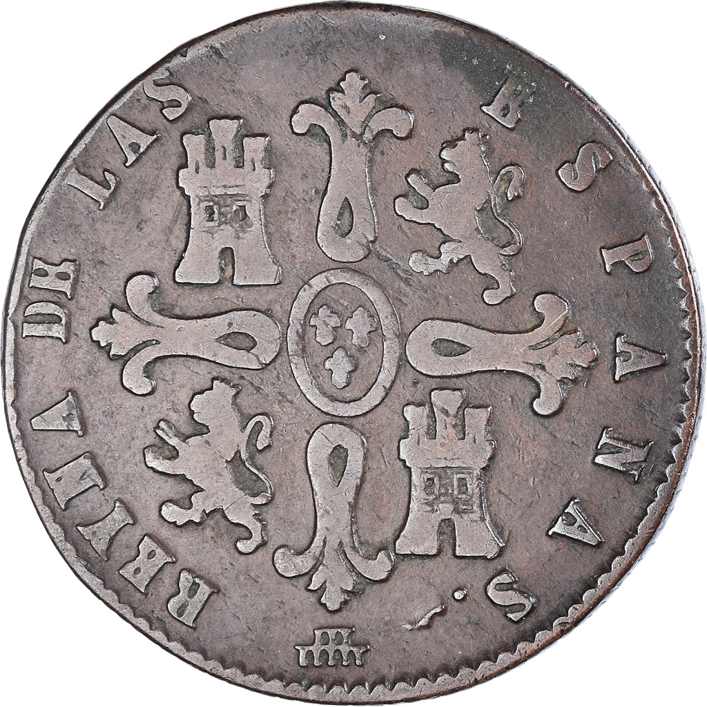Coin, Spain, Isabel II, 8 Maravedis, 1837, Segovia, VF(20-25), Copper, KM:531.3