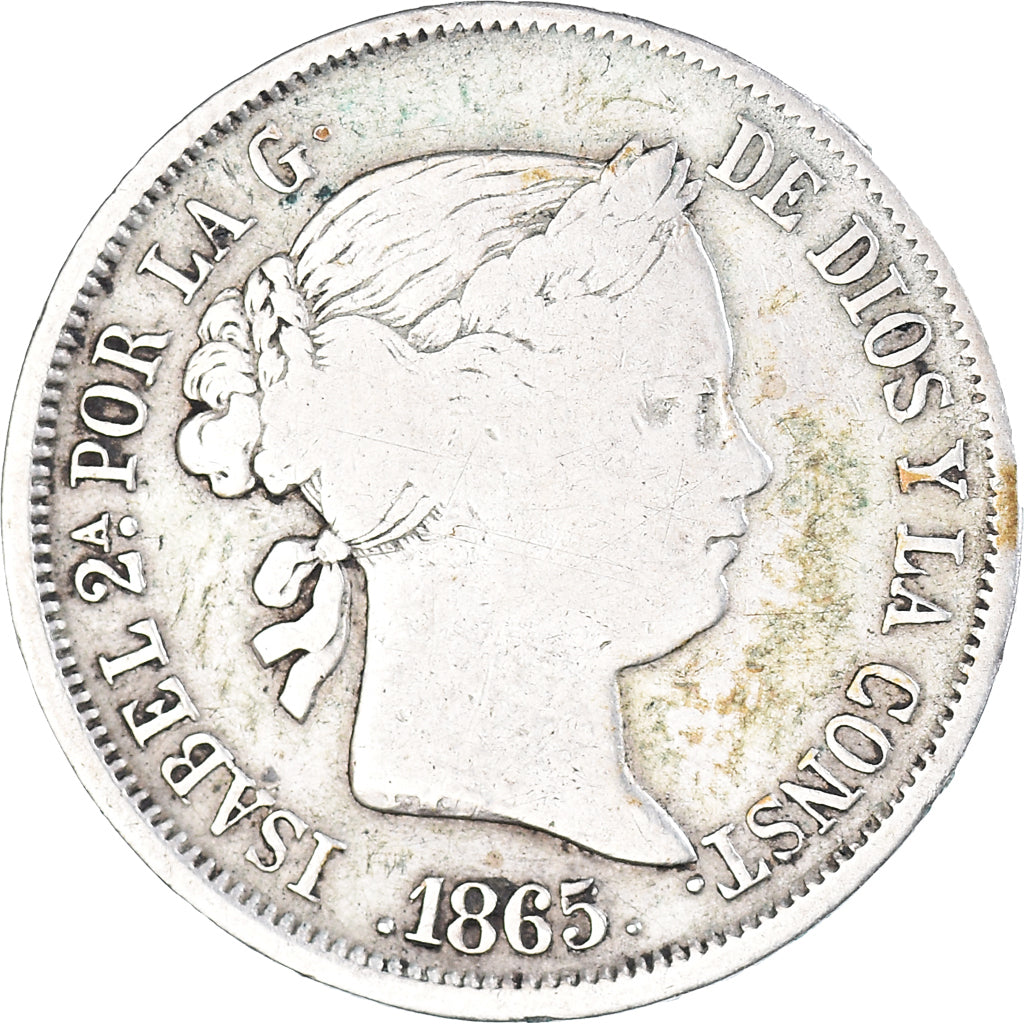 Coin, Spain, Isabel II, 40 Centimos, 1865, VF(30-35), Silver, KM:628.2