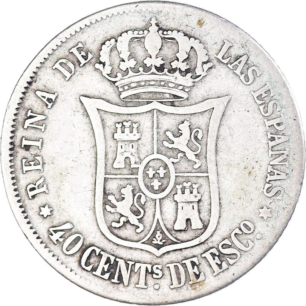Coin, Spain, Isabel II, 40 Centimos, 1865, VF(30-35), Silver, KM:628.2
