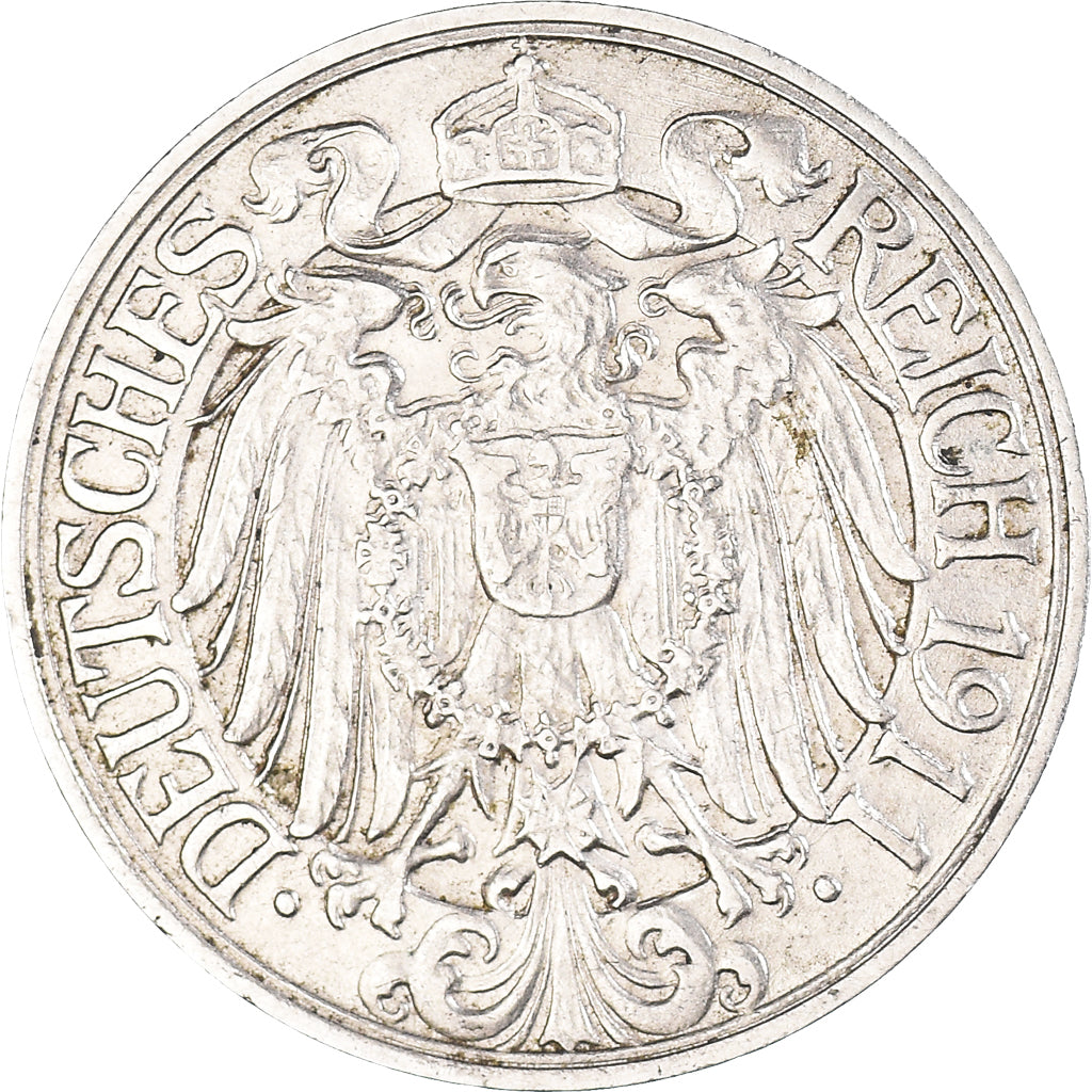 Münze, GERMANY - EMPIRE, Wilhelm II, 25 Pfennig, 1911, Karlsruhe, SS, Nickel