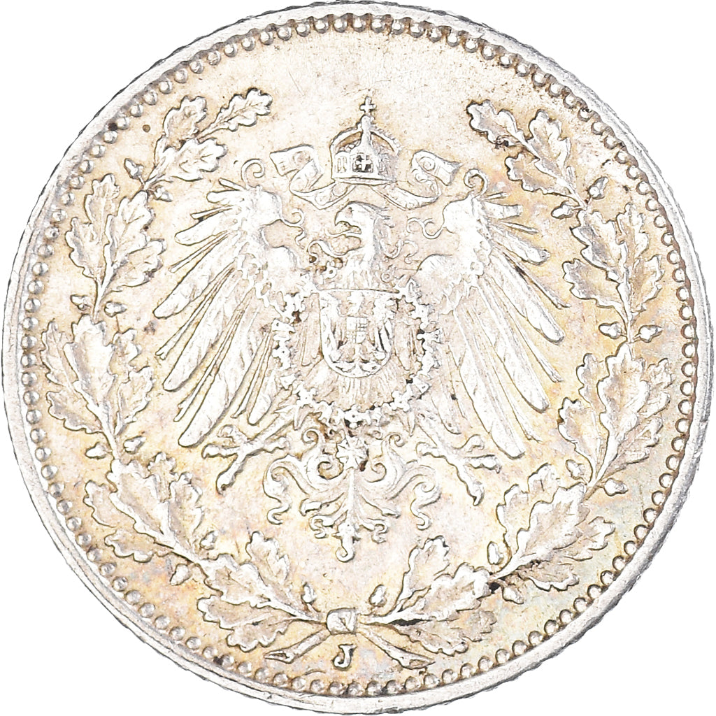Coin, GERMANY - EMPIRE, 1/2 Mark, 1905, Hambourg, AU(50-53), Silver, KM:17