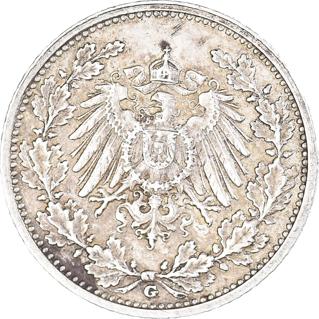 Coin, GERMANY - EMPIRE, 1/2 Mark, 1915, Karlsruhe, EF(40-45), Silver, KM:17