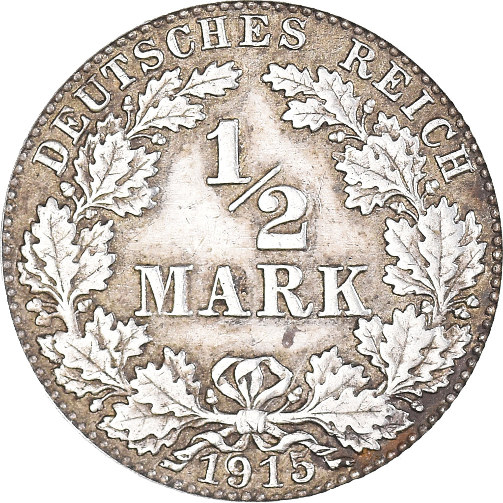 Coin, GERMANY - EMPIRE, 1/2 Mark, 1915, Karlsruhe, EF(40-45), Silver, KM:17