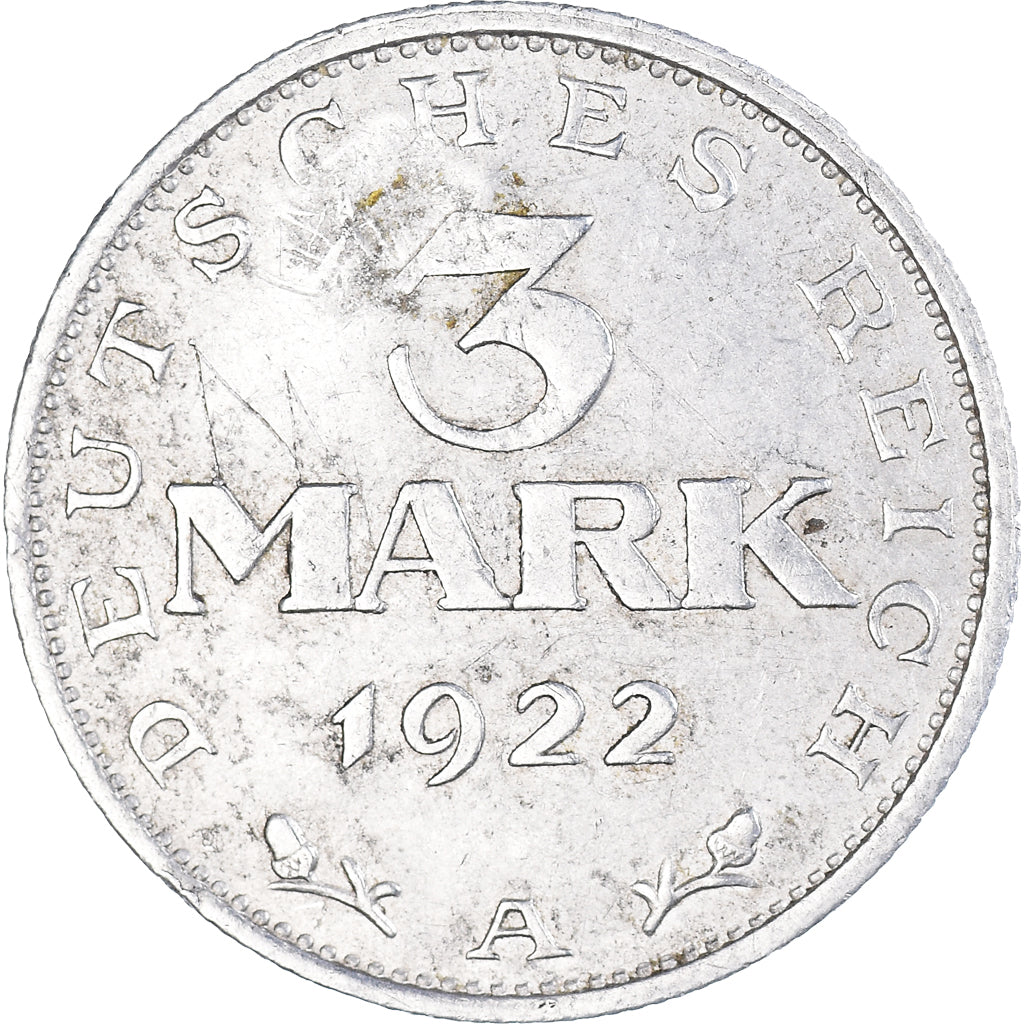 Moneta, GERMANIA, REPUBBLICA DI WEIMAR, 3 Mark, 1922, Berlin, BB, Alluminio