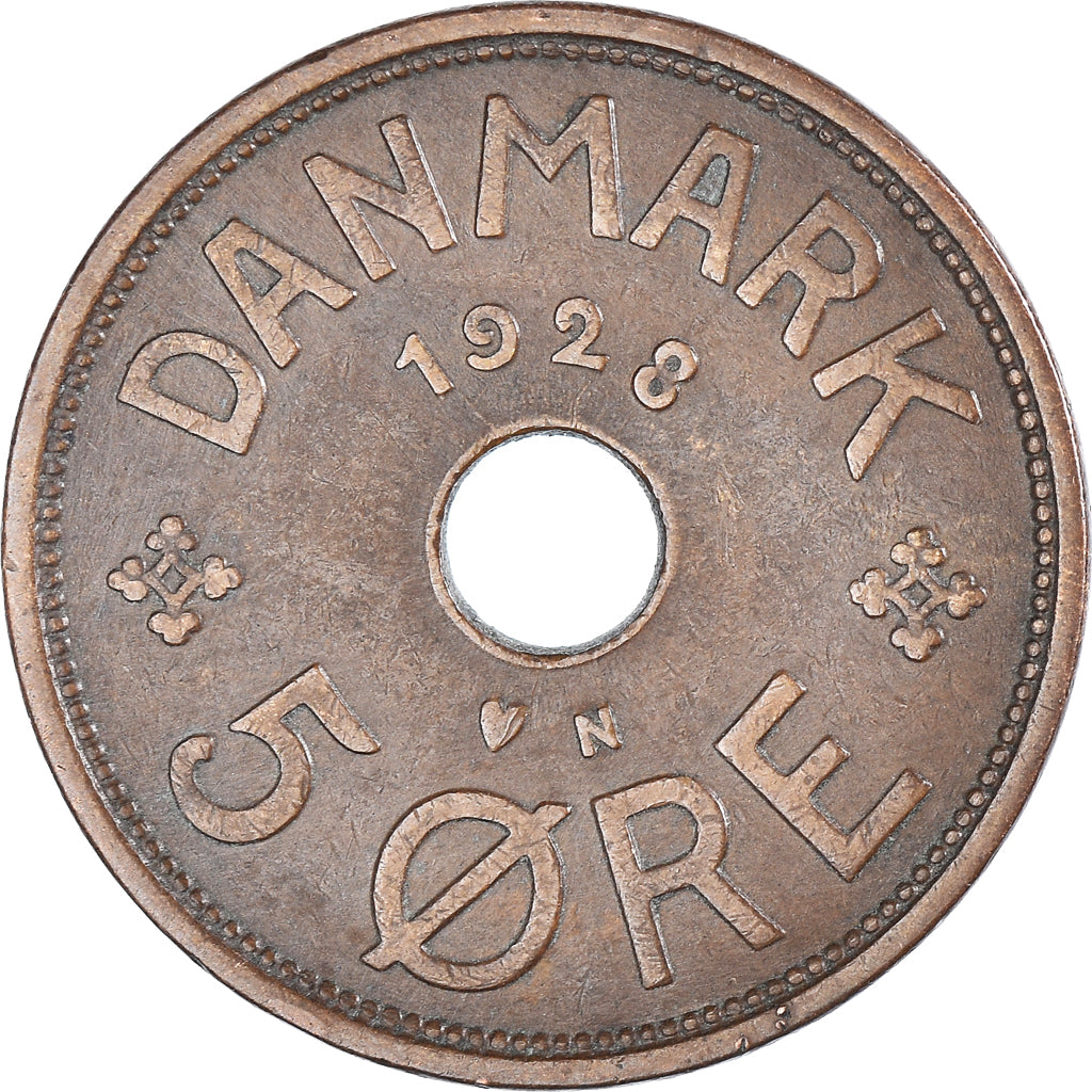 Munten, Denemarken, Christian X, 5 Öre, 1928, Copenhagen, ZF, Bronzen, KM:828.2