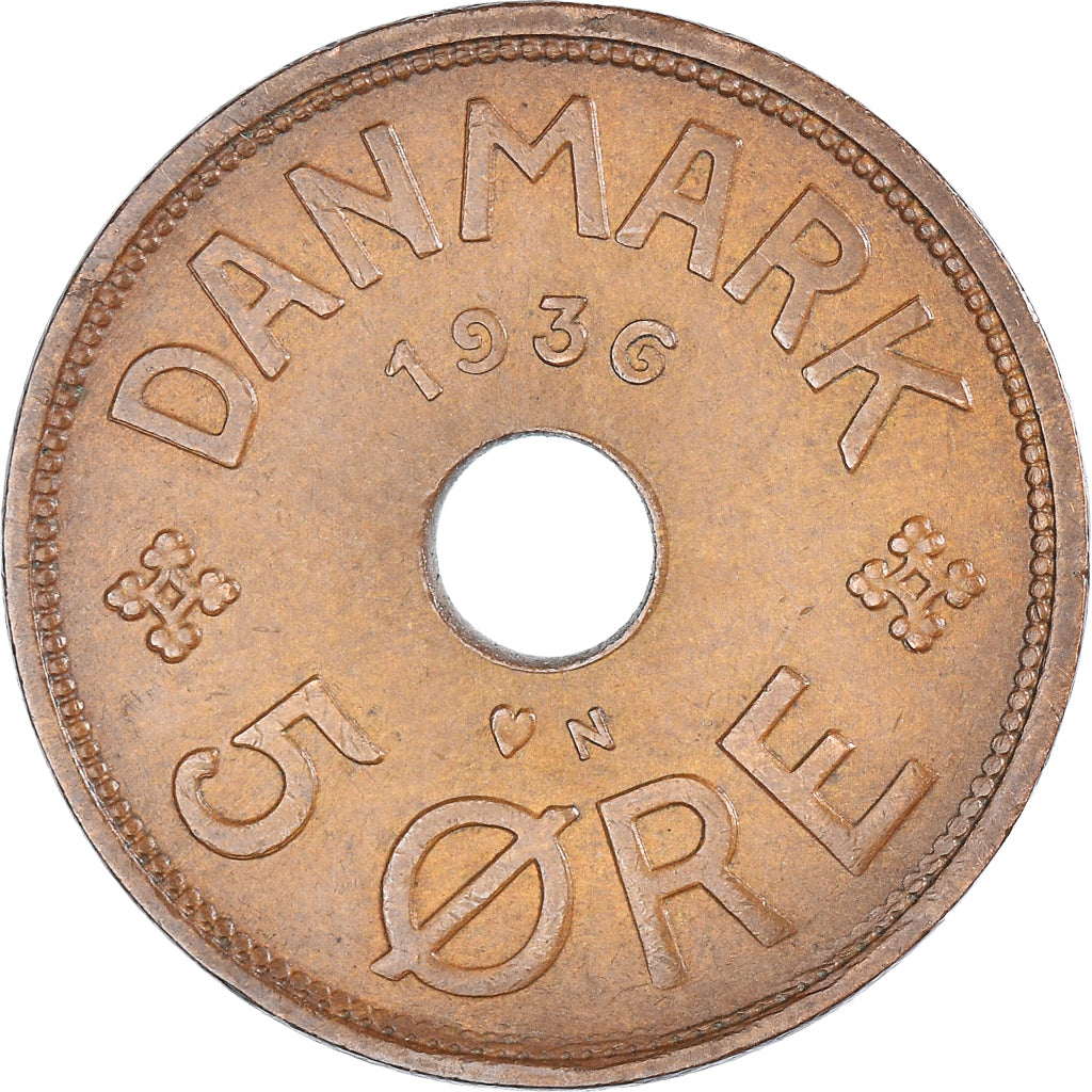 Monnaie, Danemark, Christian X, 5 Öre, 1936, Copenhagen, TTB, Bronze, KM:828.2