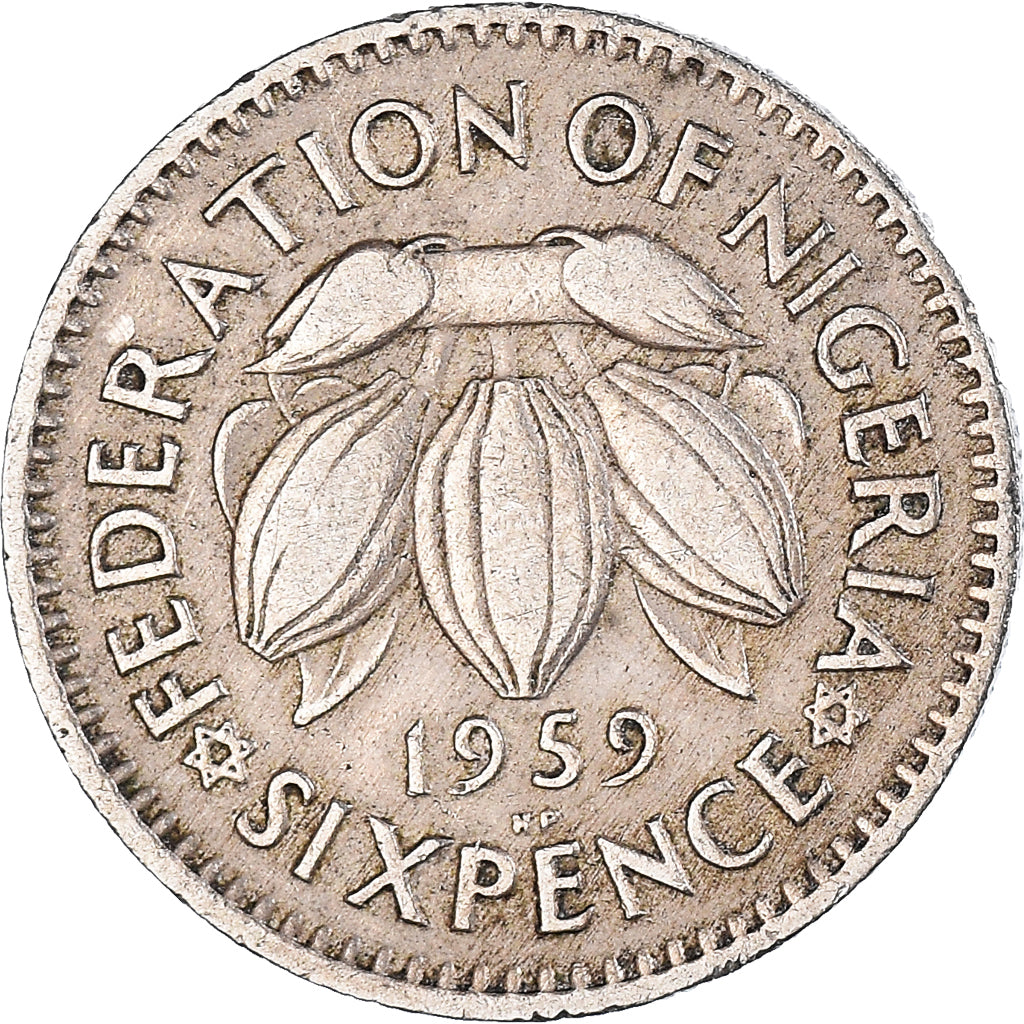 Coin, Nigeria, Elizabeth II, 6 Pence, 1959, EF(40-45), Copper-nickel, KM:4