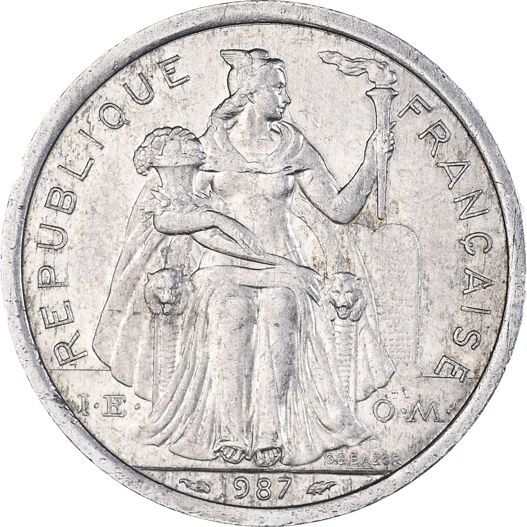 Coin, French Polynesia, 2 Francs, 1987, Paris, EF(40-45), Aluminum, KM:10
