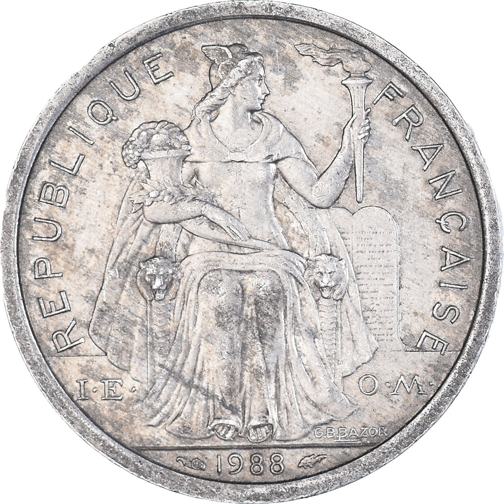 Coin, French Polynesia, 2 Francs, 1988, Paris, EF(40-45), Aluminum, KM:10