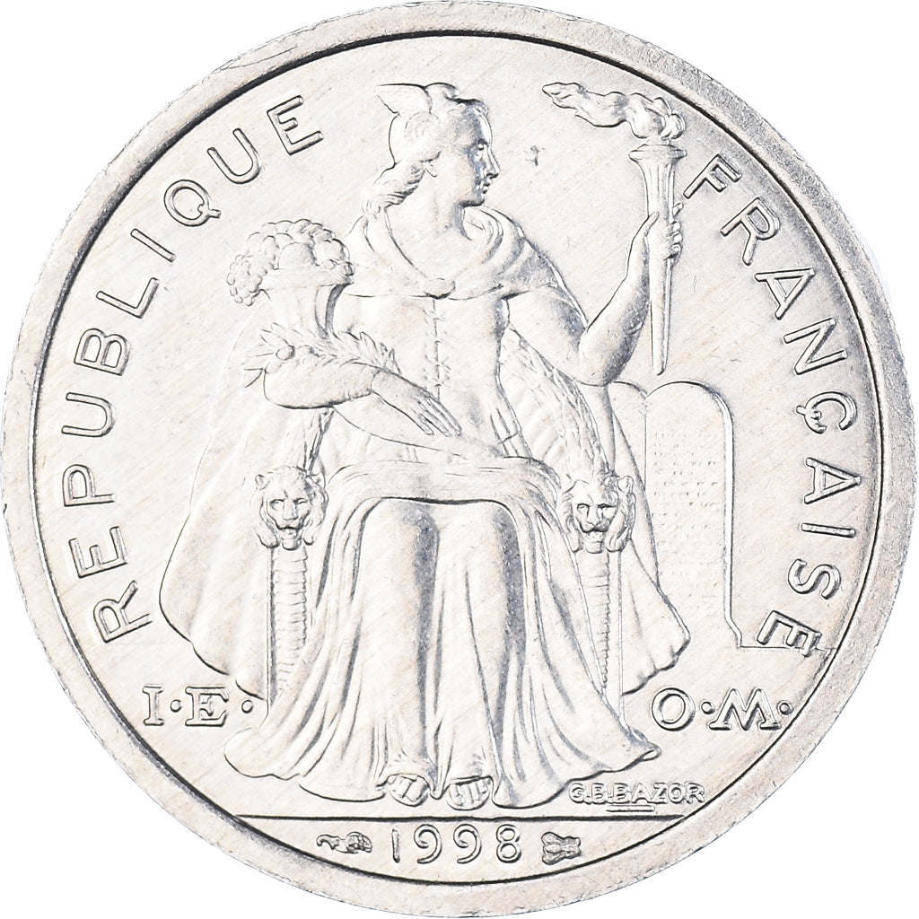 Coin, French Polynesia, 2 Francs, 1998, Paris, AU(55-58), Aluminum, KM:10