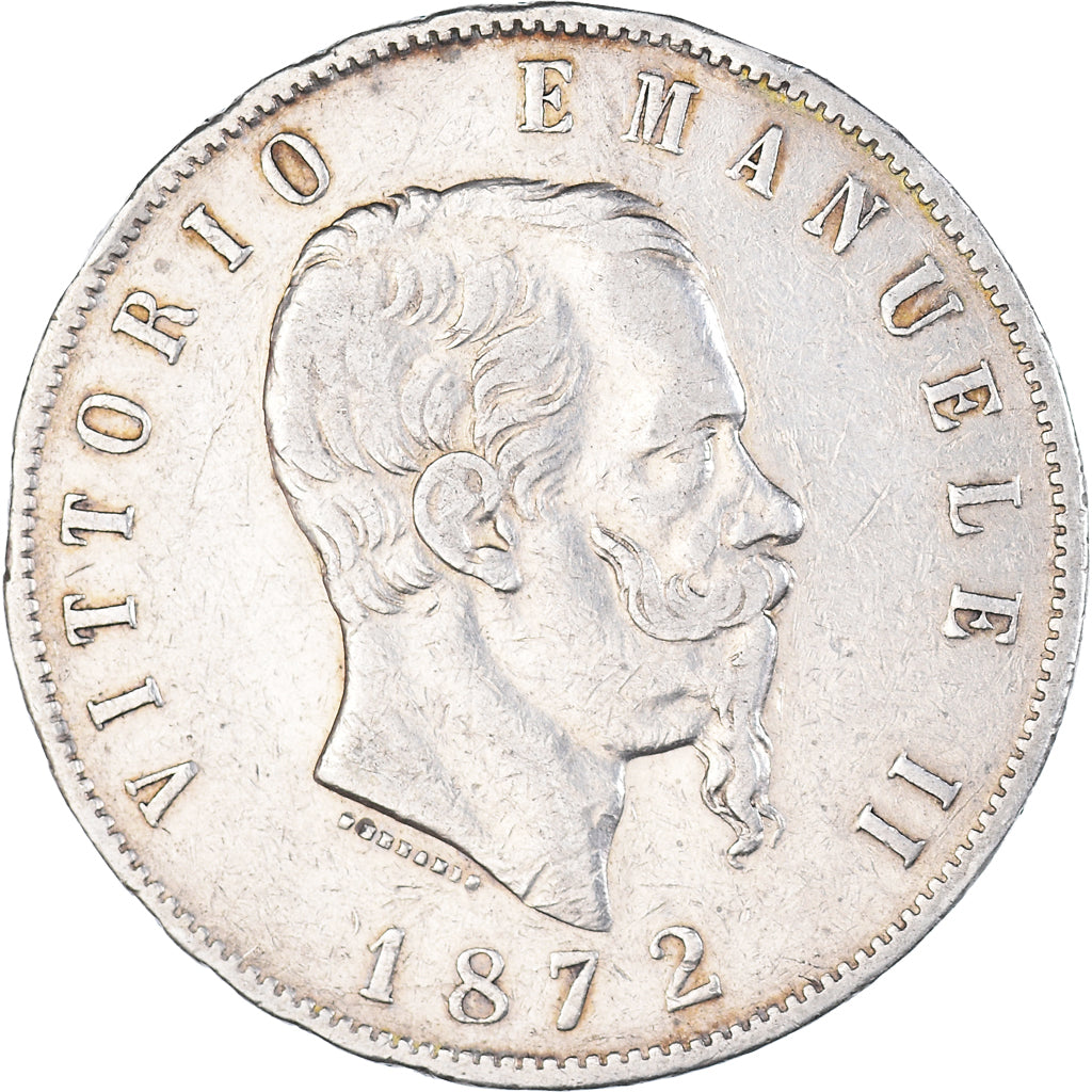 Coin, Italy, Vittorio Emanuele II, 5 Lire, 1872, Milan, EF(40-45), Silver