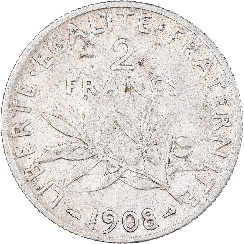 Coin, France, Semeuse, 2 Francs, 1908, Paris, VF(20-25), Silver, KM:845.1