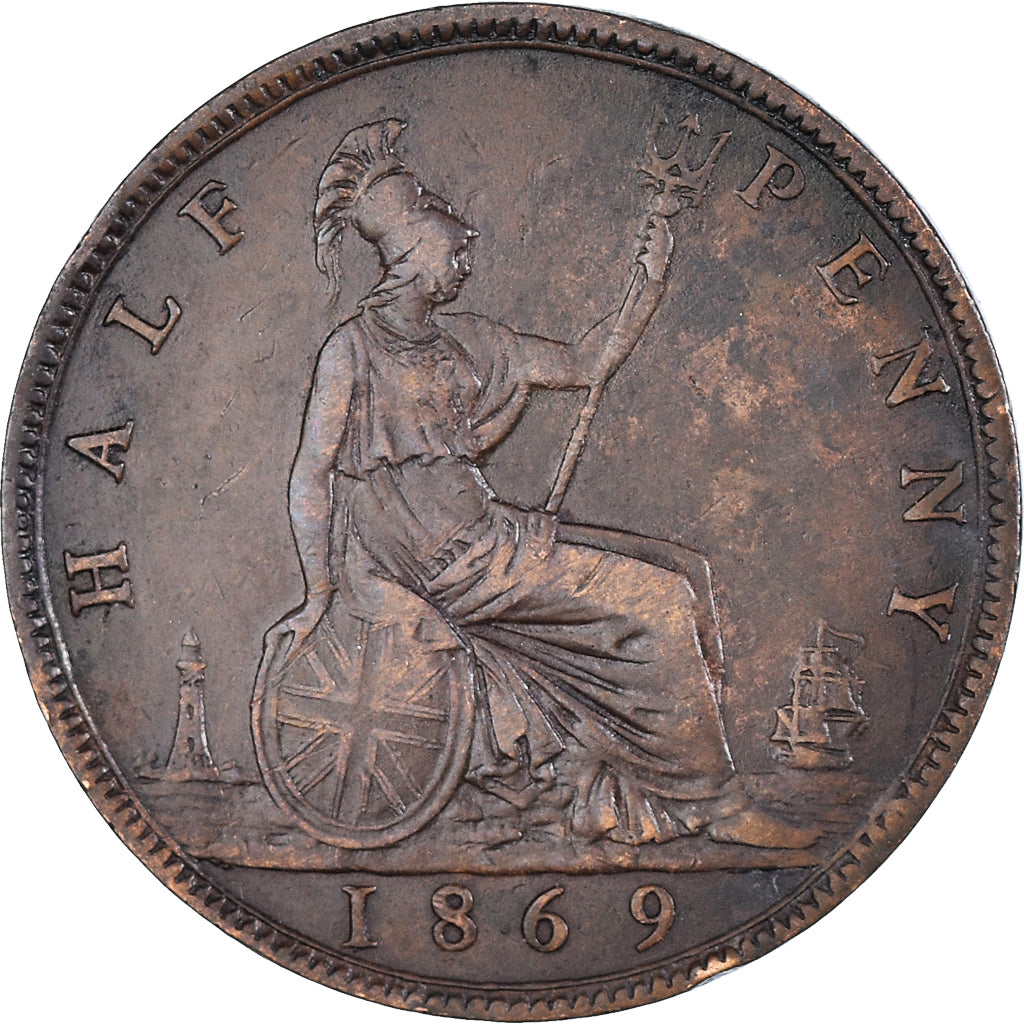 Monnaie, Grande-Bretagne, Victoria, 1/2 Penny, 1869, TB+, Bronze, KM:748.2