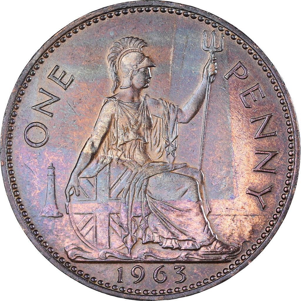 Coin, Great Britain, Elizabeth II, Penny, 1963, AU(50-53), Bronze, KM:897