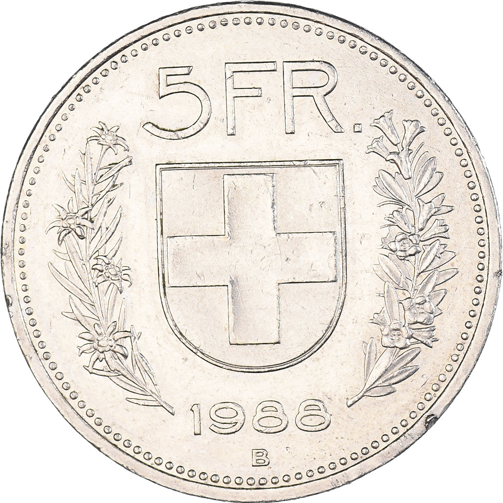 Coin, Switzerland, 5 Francs, 1988, Bern, AU(50-53), Copper-nickel, KM:40a.3
