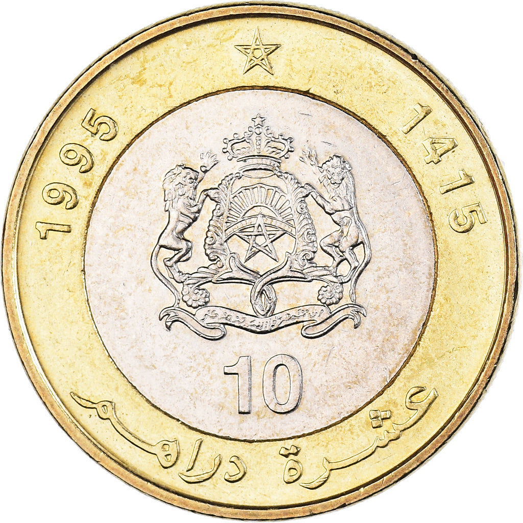 Monnaie, Maroc, al-Hassan II, 10 Dirhams, 1995/AH1415, SUP, Bimétallique, KM:92