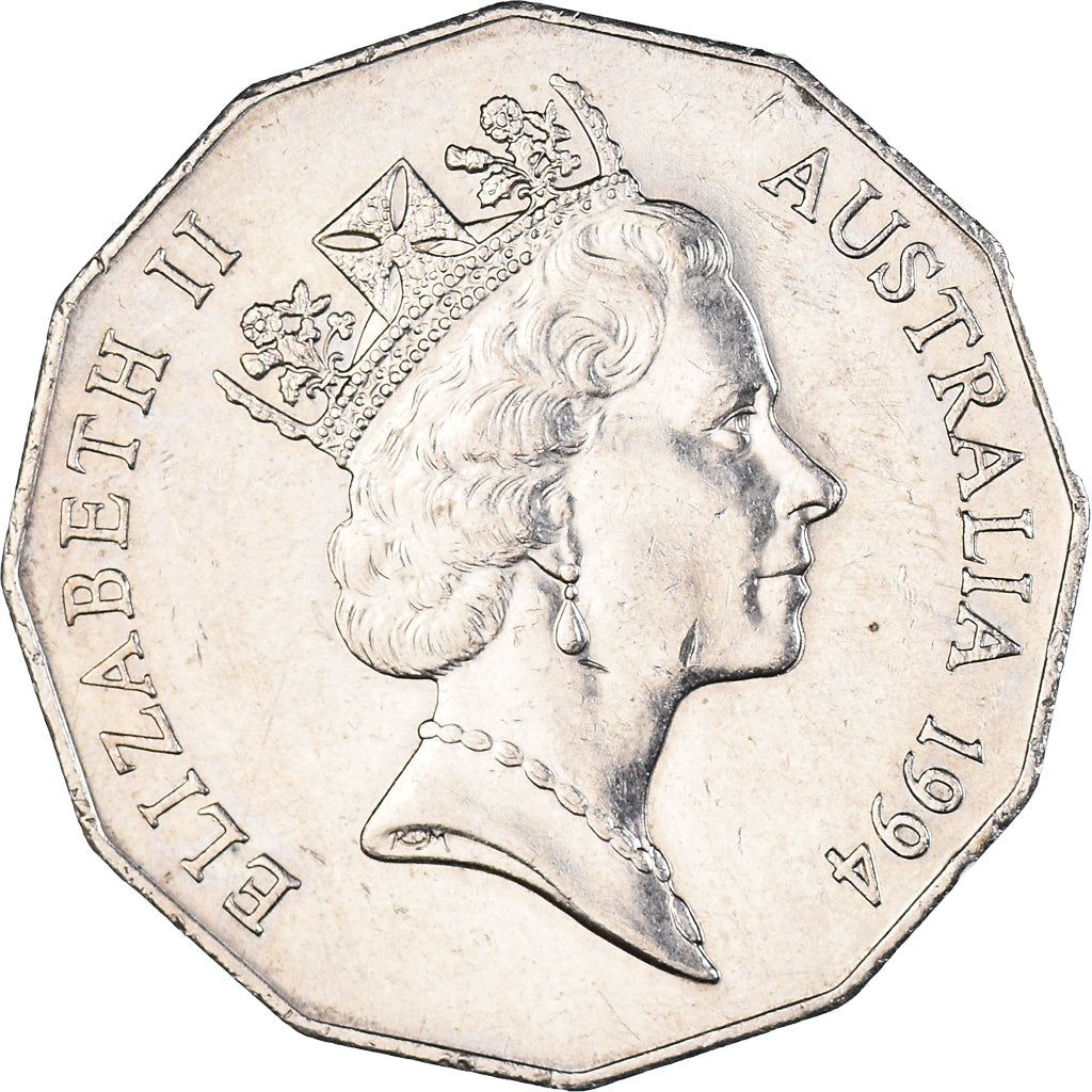 Moeda, Austrália, Elizabeth II, 50 Cents, 1994, AU(50-53), Cobre-níquel