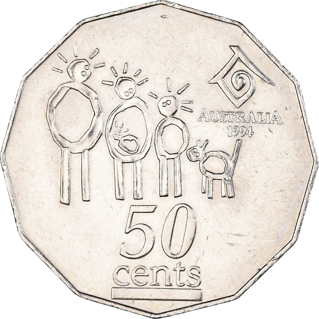 Moeda, Austrália, Elizabeth II, 50 Cents, 1994, AU(50-53), Cobre-níquel