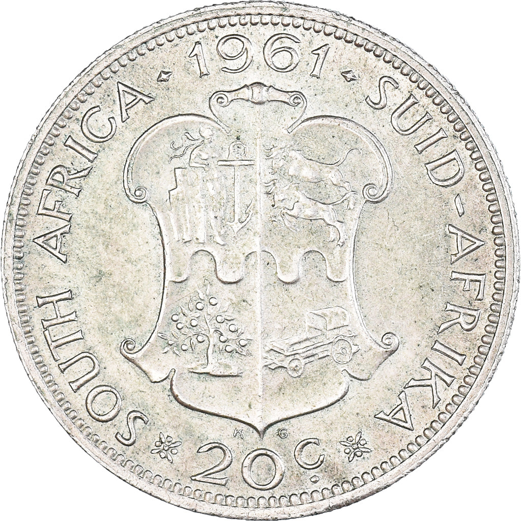 Coin, South Africa, 20 Cents, 1961, AU(50-53), Silver, KM:61