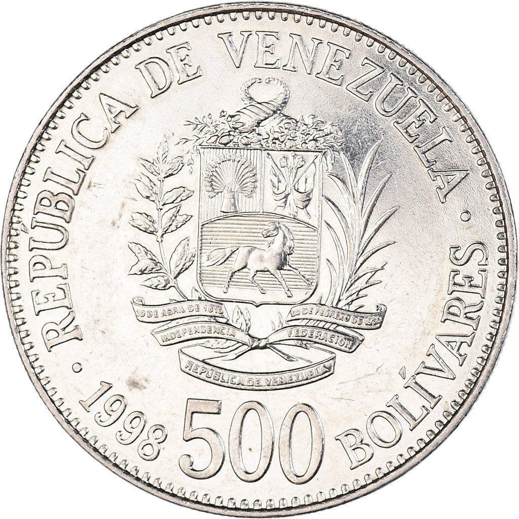 Moneta, Venezuela, 500 Bolivares, 1998, AU(50-53), Nikiel powlekany stalą