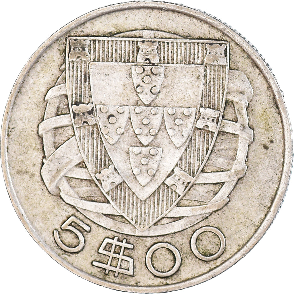 Coin, Portugal, 5 Escudos, 1951, EF(40-45), Silver, KM:581