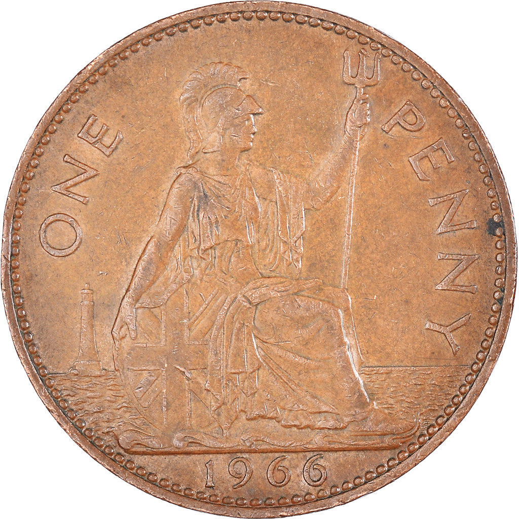Coin, Great Britain, Elizabeth II, Penny, 1966, AU(50-53), Bronze, KM:897