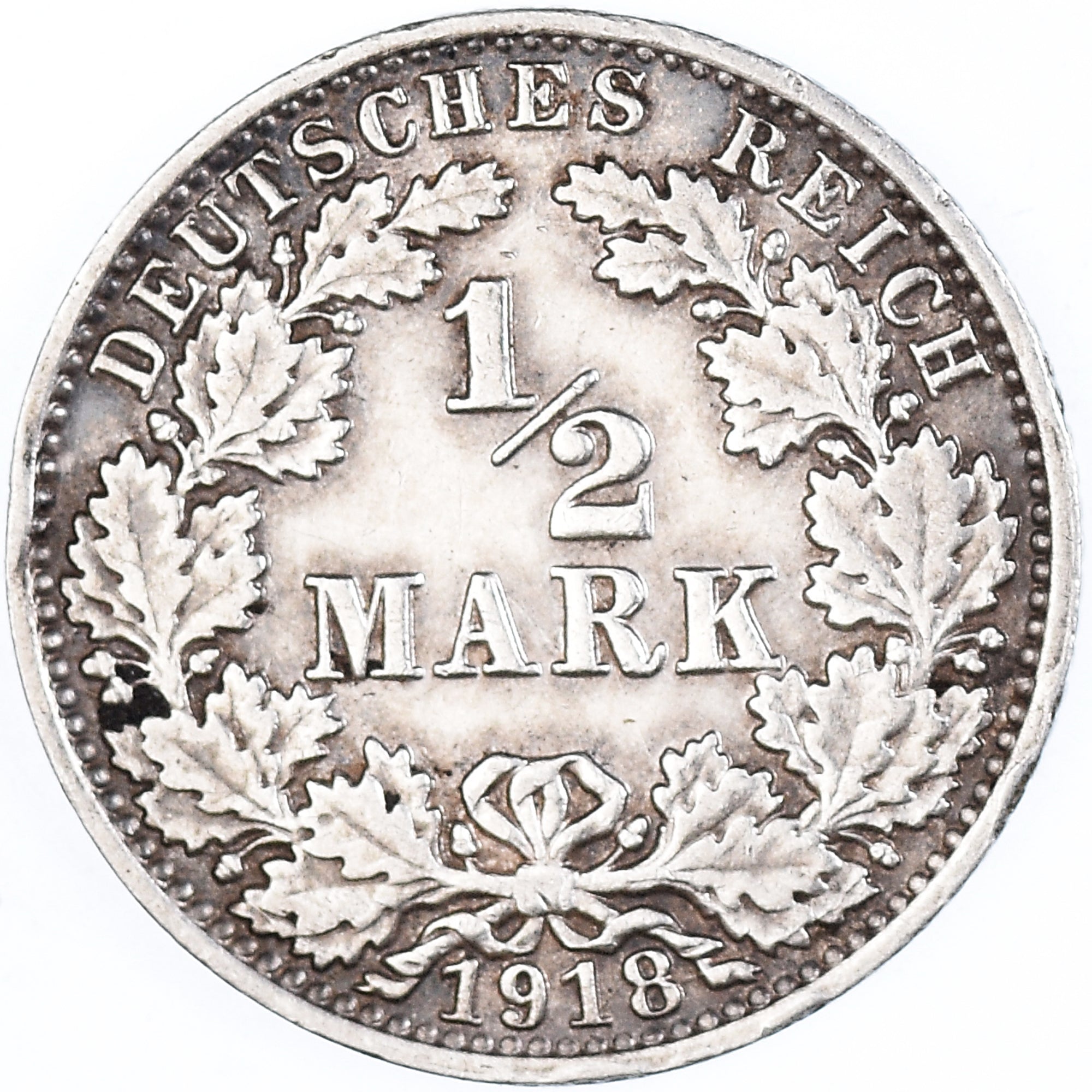 Coin, GERMANY - EMPIRE, 1/2 Mark, 1918, Berlin, EF(40-45), Silver, KM:17