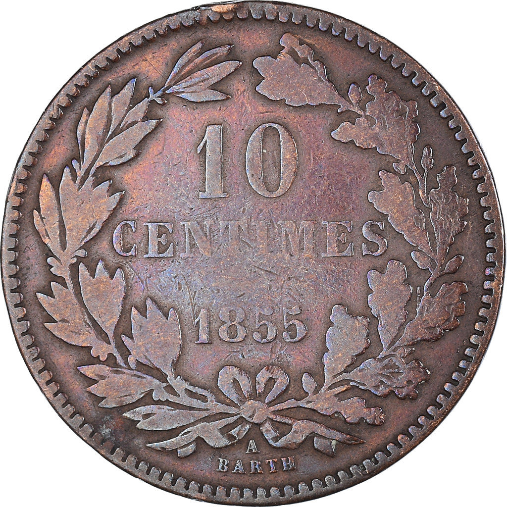 Coin, Luxembourg, William III, 10 Centimes, 1855, Paris, VF(30-35), Bronze