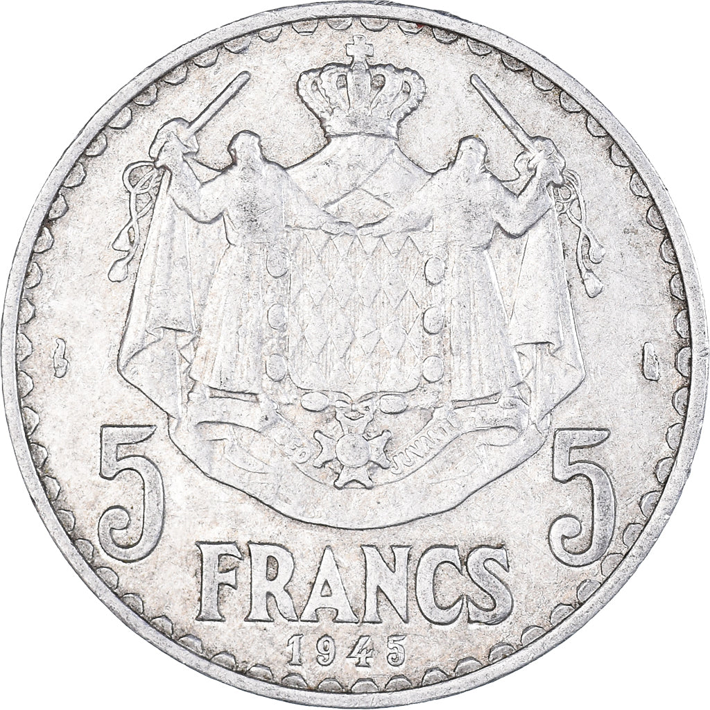Moneta, Monaco, Louis II, 5 Francs, 1945, Paris, EF(40-45), Aluminium, KM:122