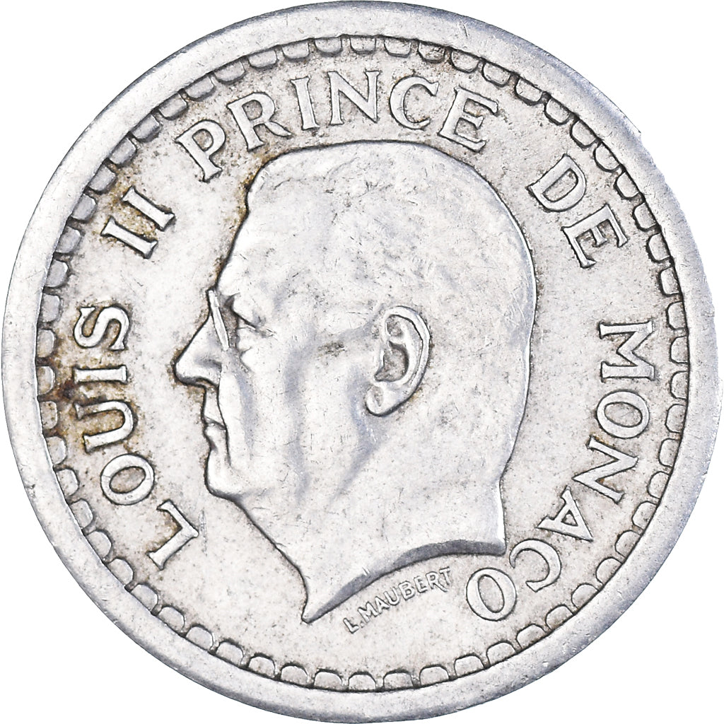 Moneta, Monaco, Louis II, 2 Francs, 1943, Paris, EF(40-45), Aluminium-Brąz