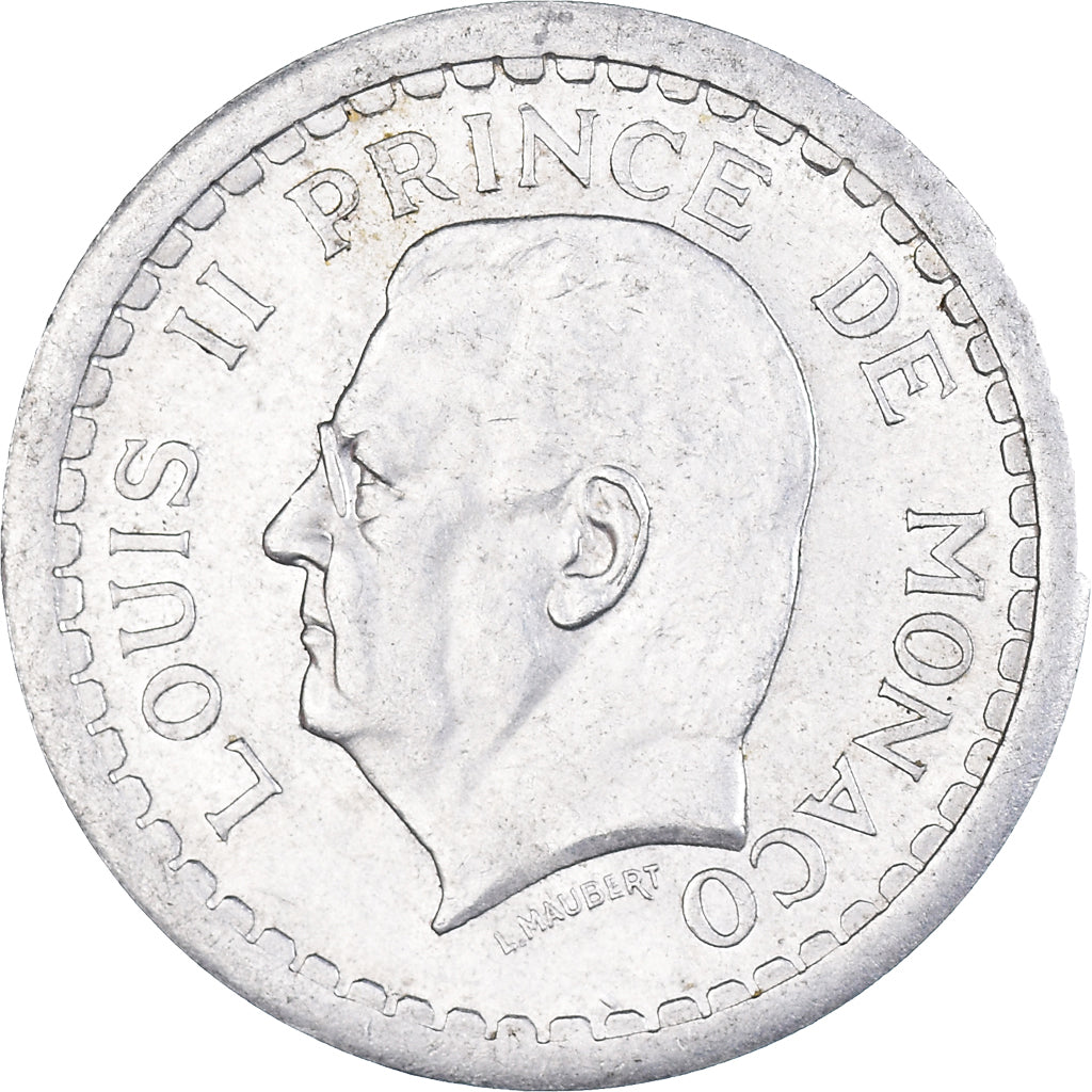 Moneta, Monaco, Louis II, 2 Francs, 1943, Paris, AU(50-53), Aluminium, KM:121