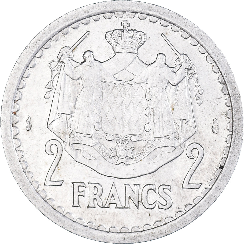 Moneta, Monaco, Louis II, 2 Francs, 1943, Paris, AU(50-53), Aluminium, KM:121