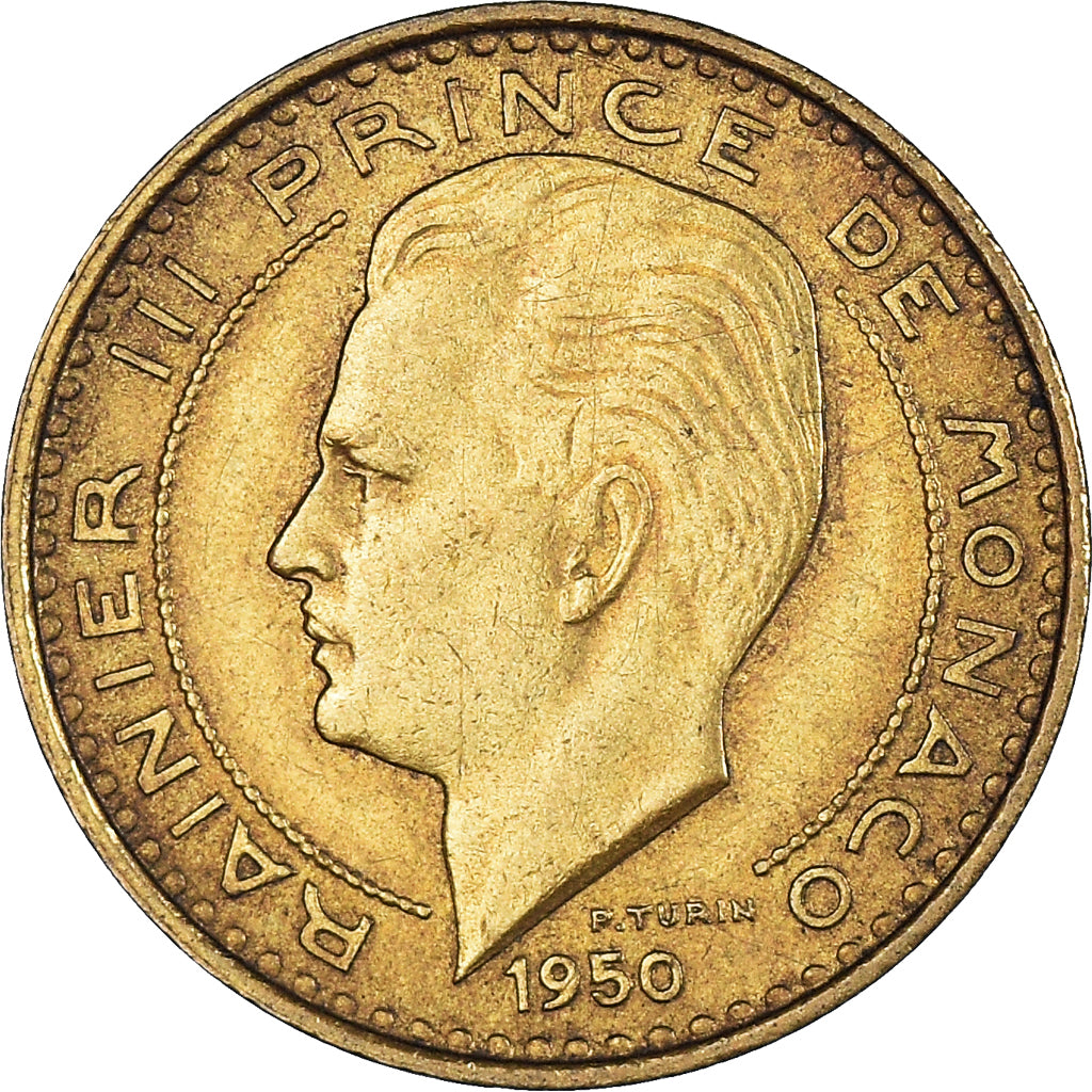 Coin, Monaco, Rainier III, 10 Francs, 1950, Paris, EF(40-45), Aluminum-Bronze