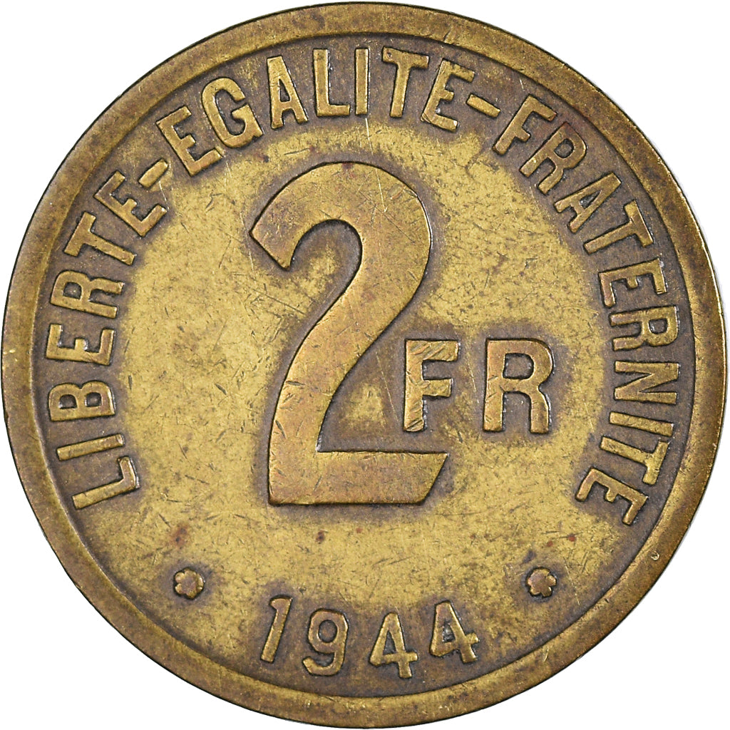 Monnaie, France, France Libre, 2 Francs, 1944, Philadelphie, TB+, Laiton