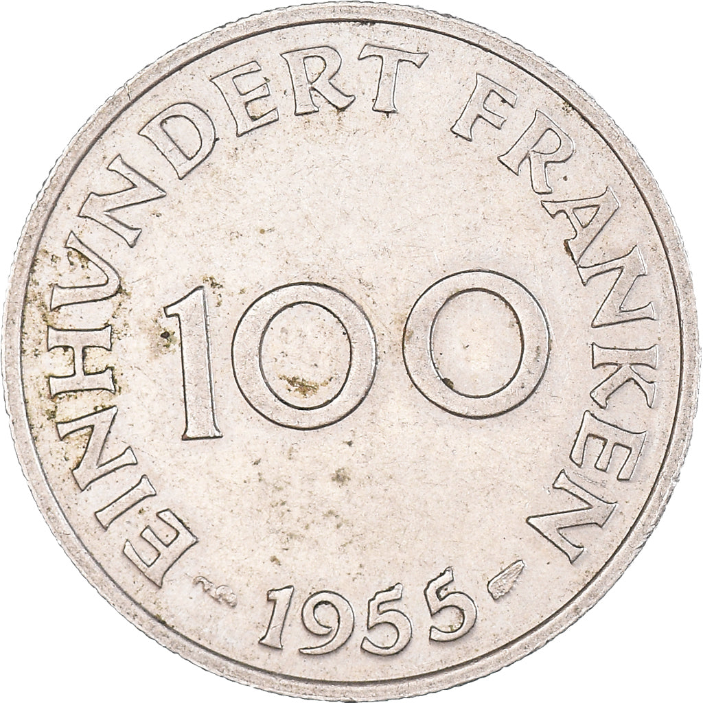 Coin, SAARLAND, 100 Franken, 1955, Paris, EF(40-45), Copper-nickel, KM:4