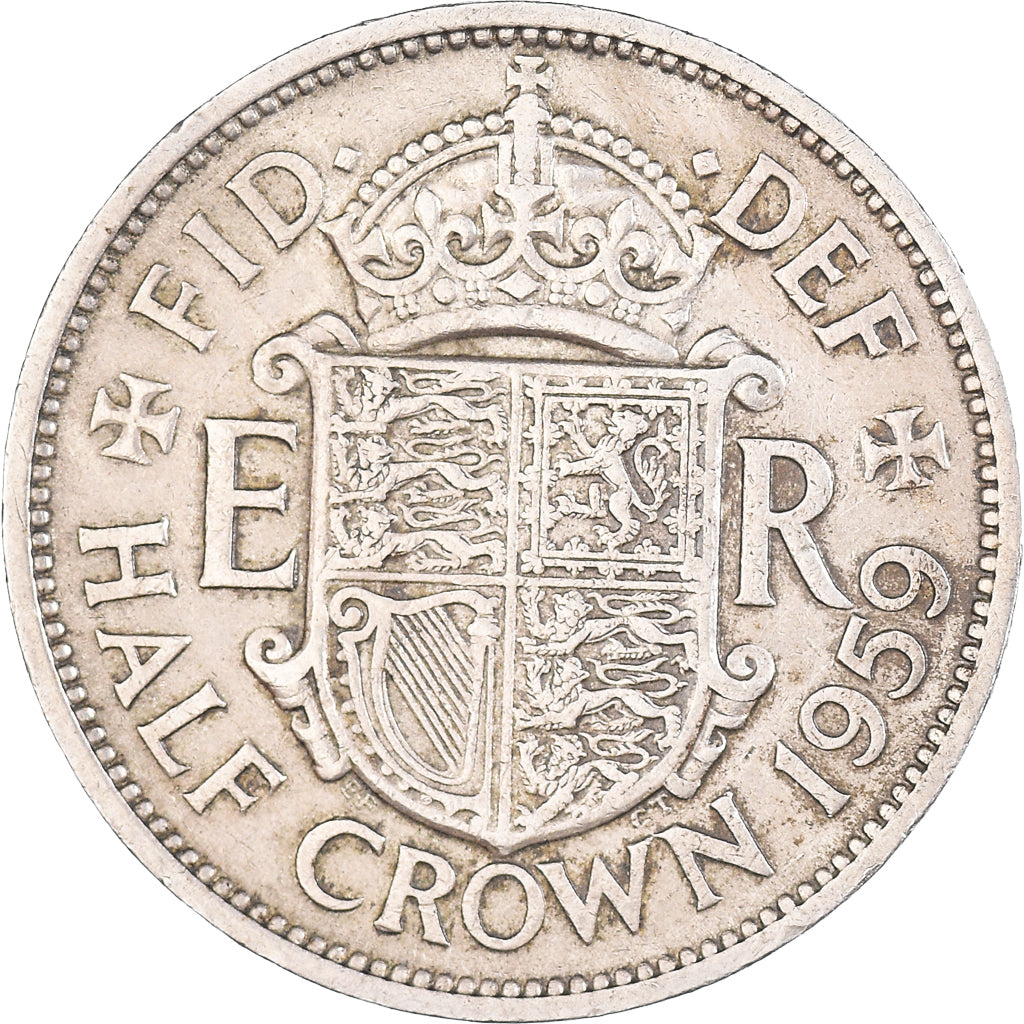 Coin, Great Britain, Elizabeth II, 1/2 Crown, 1959, EF(40-45), Copper-nickel