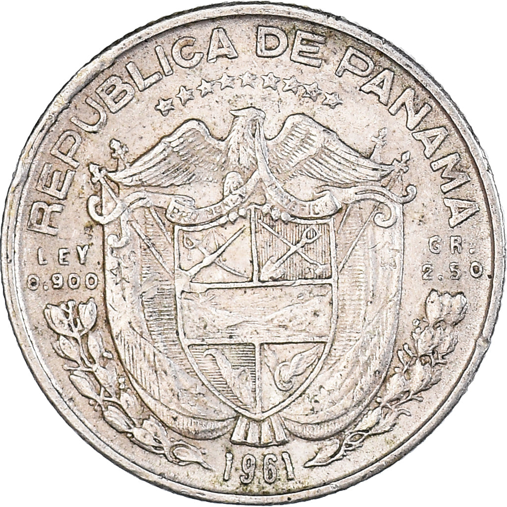 Coin, Panama, 1/10 Balboa, 1961, EF(40-45), Silver, KM:24