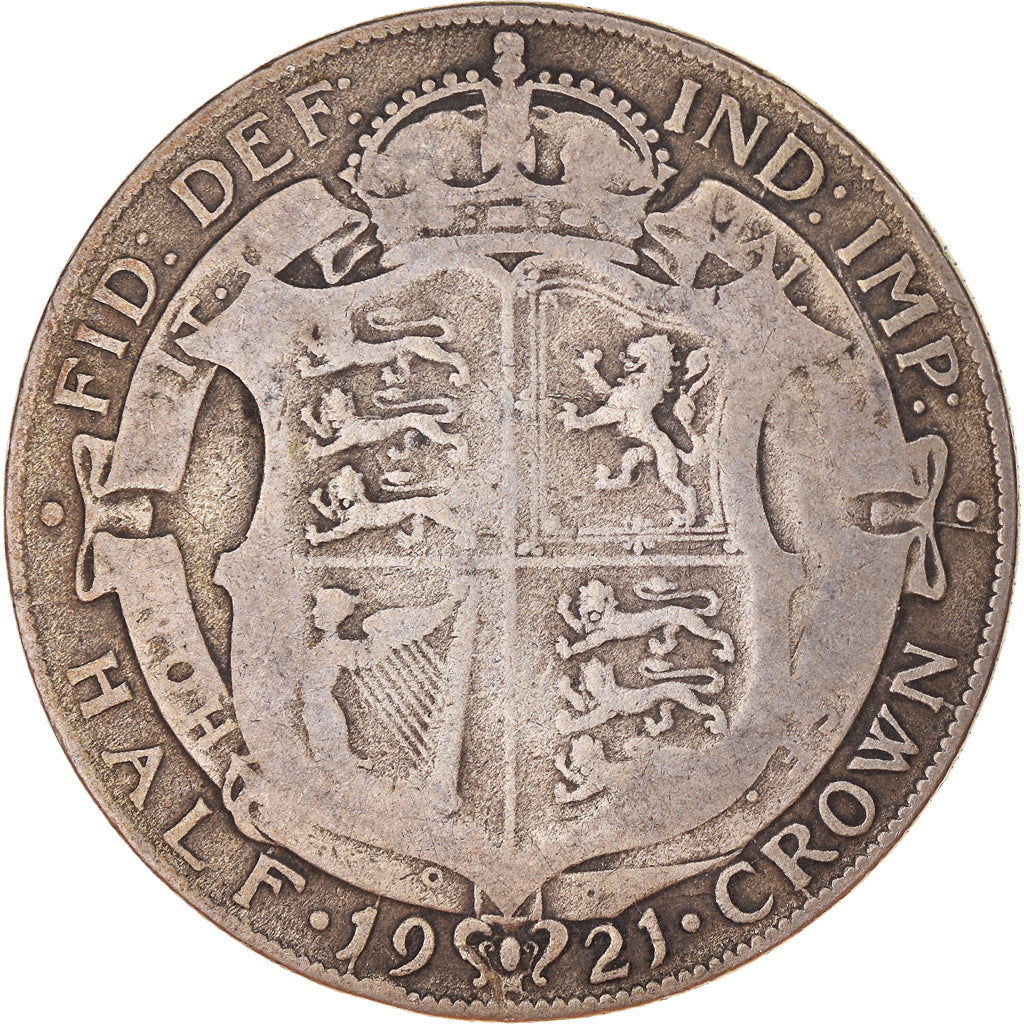 Coin, Great Britain, George V, 1/2 Crown, 1921, VF(20-25), Silver, KM:818.1a